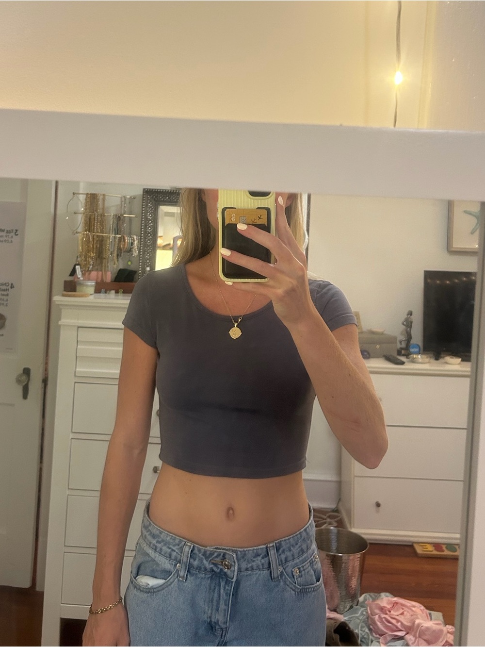 Cropped Short-Sleeve Open-back Top - Charcoal
